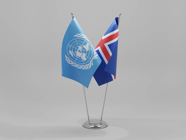Islanda - Bandiere di cooperazione delle Nazioni Unite, sfondo bianco - Render 3D - Foto, immagini