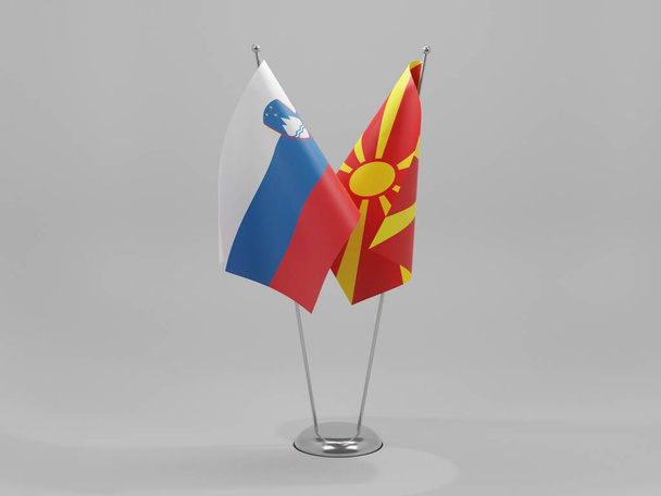 Македонія - Словенія Прапори співробітництва, Біле тло - 3D Рендер - Фото, зображення