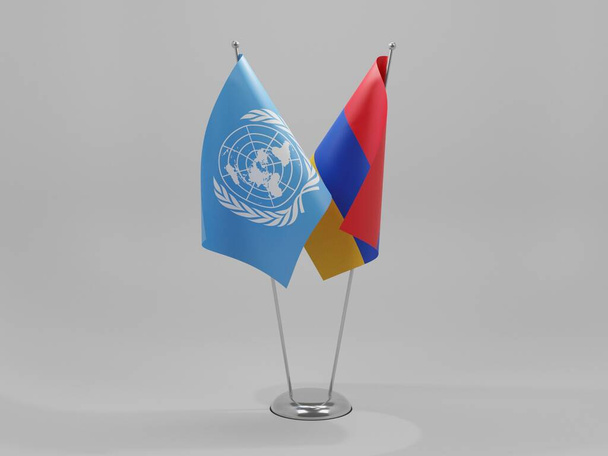 アルメニア-国連協力旗、白の背景- 3Dレンダリング - 写真・画像