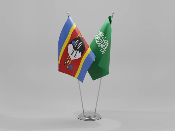 Arabia Saudita - Banderas de cooperación de Suazilandia, fondo blanco - 3D Render - Foto, Imagen