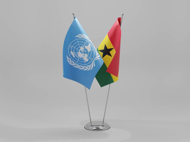Ghana - United Nations Cooperation Flags, White Background - 3D Render - Photo, Image