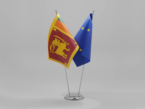 European Union - Sri Lanka Cooperation Flags, White Background - 3D Render - Photo, Image