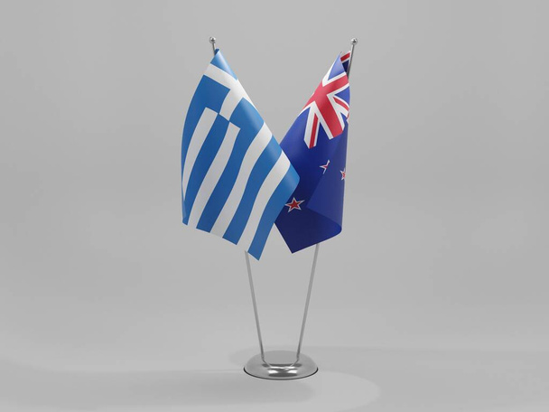 Σημαίες Συνεργασίας Νέας Ζηλανδίας - Ελλάδα, Λευκό Φόντο - 3D Render - Φωτογραφία, εικόνα