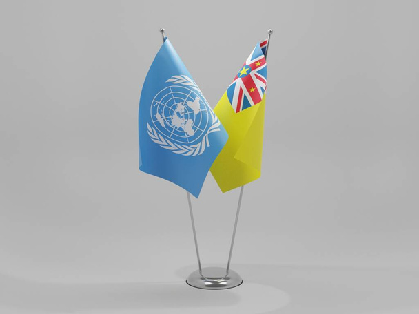 Niue - Drapeaux de coopération des Nations Unies, fond blanc - 3D Render - Photo, image