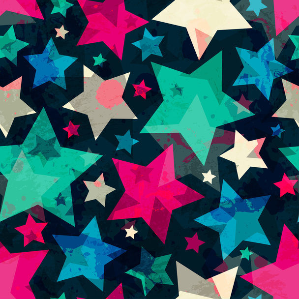 bright star seamless pattern with grunge effect - Vektor, obrázek