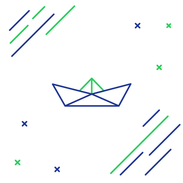 Linea Icona barca in carta piegata isolata su sfondo bianco. Nave di carta Origami. Concetto di contorno colorato. Vettore. - Vettoriali, immagini