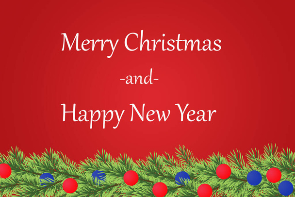 Bordure avec Noël et joyeux nouvel an branches d'arbre sur fond rouge - Photo, image