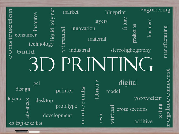 3D printing Word Cloud Concept op een schoolbord - Foto, afbeelding