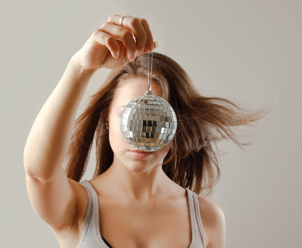 Girl with disco ball - Foto, Imagen