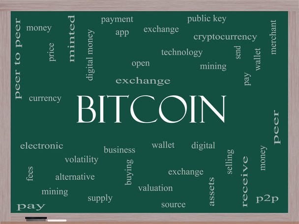 Bitcoin Word Cloud Concept on a Blackboard - Photo, Image