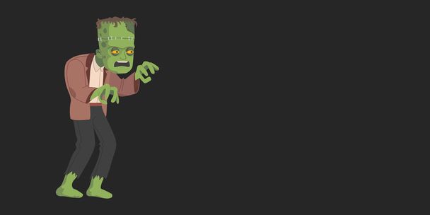 Vihreä pelottava hirviö - Frankenstein. Hyvää Halloweenia. Banneri, jossa tekstivektorin paikka - Vektori, kuva