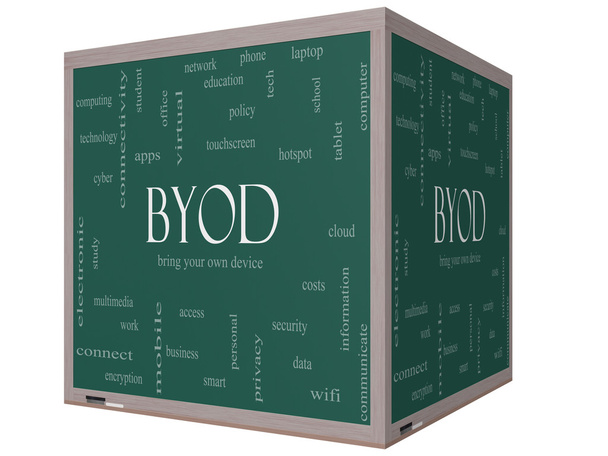 BYOD Word Cloud Concept sur un tableau noir de cube 3D
 - Photo, image