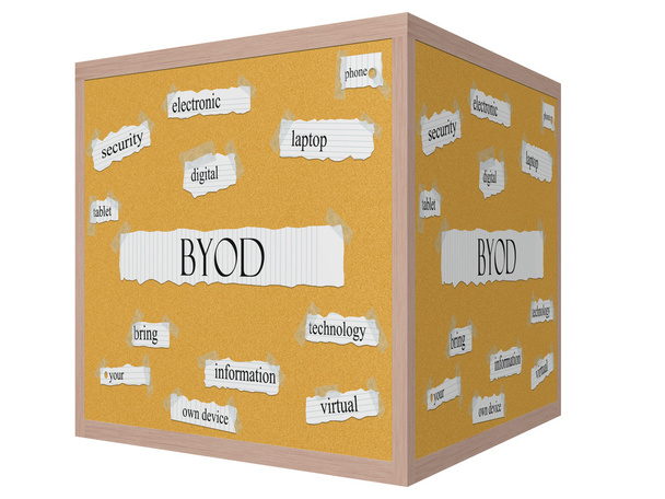 BYOD 3D cubo Corkboard Word Concept
 - Foto, Imagen