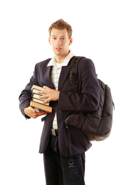 Student with pile of books - 写真・画像