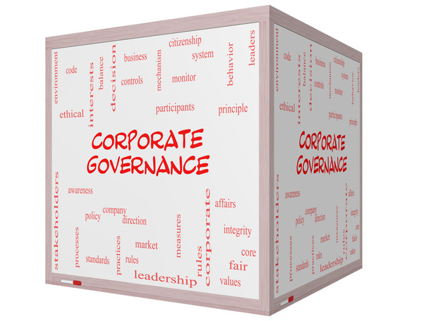 Corporate Governance Word Cloud Concept on a 3D cube Whiteboard - Photo, Image