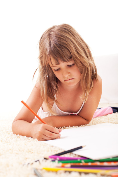 Little girl drawing - Photo, image