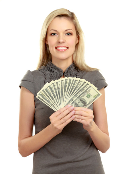 Woman with dollars in her hands - Foto, immagini
