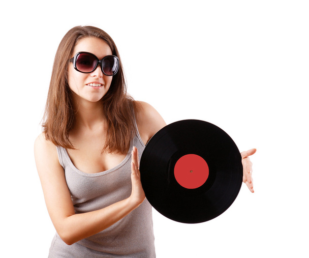 Girl with vinyl disc - Φωτογραφία, εικόνα