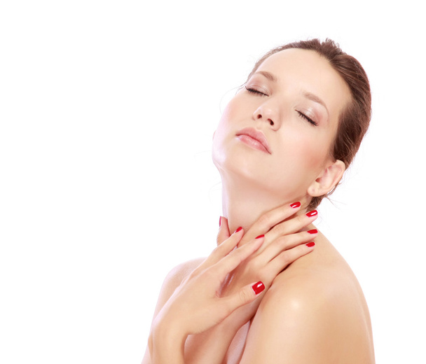 Woman touching her neck - Fotoğraf, Görsel
