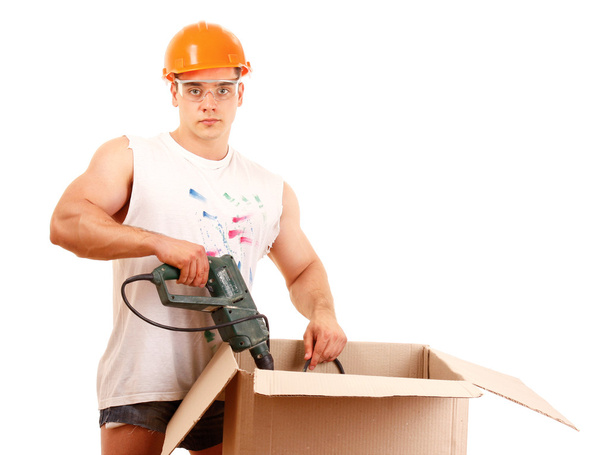 Muscular construction worker posing - Photo, image