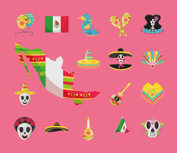 Mexikói részletes stílus csomag ikonok vektor tervezés - Vektor, kép