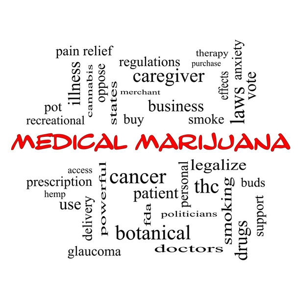 Medical Marijuana Word Cloud Concept in red caps - Photo, Image
