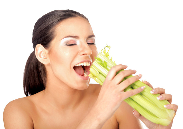 Woman eating vegetables - Foto, Imagem