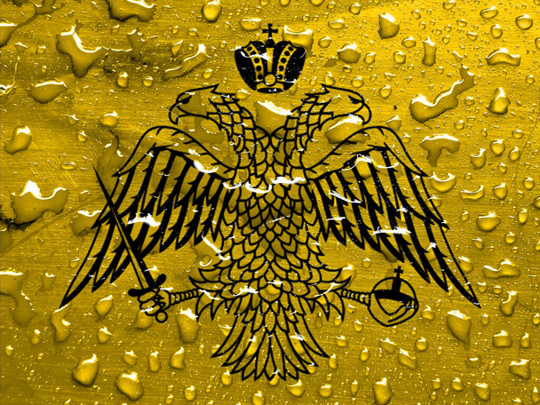 bandeira da Igreja Ortodoxa Grega com gotas de chuva - Foto, Imagem