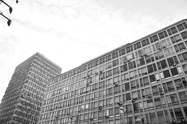architectural shot, buildings facades with windows, black and white - Foto, Imagem