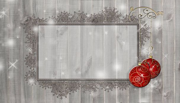Christmas decoration over rustic wooden background fro mock up - Foto, afbeelding