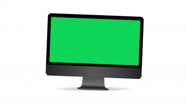 Монитор с зеленым экраном на белом фоне анимации 4k видео - Кадры, видео