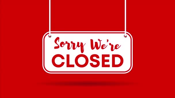 Sorry we're closed door sign isolated on red background with shadow. Animation 4k video, footage - Footage, Video