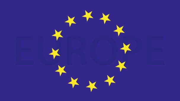 Σημαία Ευρωπαϊκής Ένωσης. Σημαία της Ευρώπης με κινούμενα αστέρια 4k βίντεο - Πλάνα, βίντεο