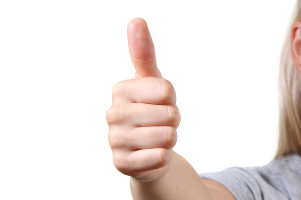 Woman with thumbs up. isolated on white - Photo, Image