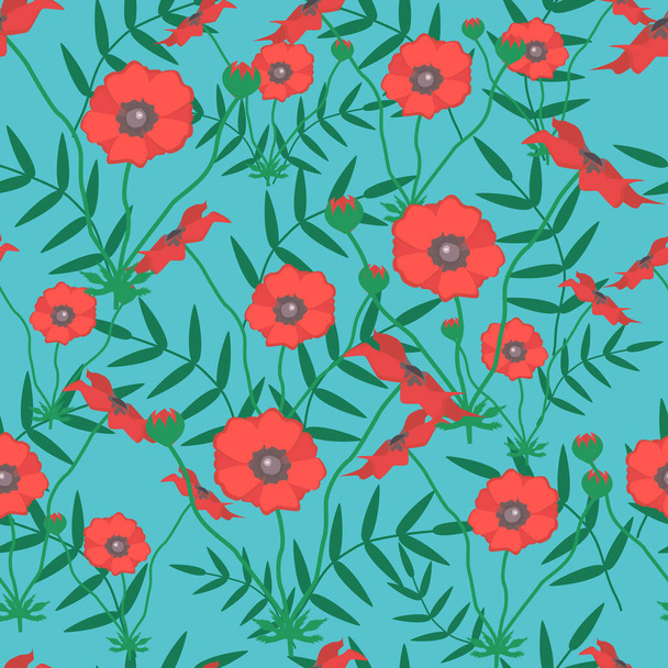 Seamless vector pattern with poppy flower. Summer garden wildflowers - Vector, Image