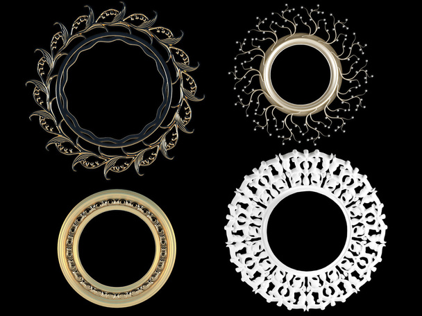 Four decorative vintage gold empty round picture frames - Photo, image