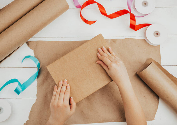 gift packaging in craft paper - Photo, Image