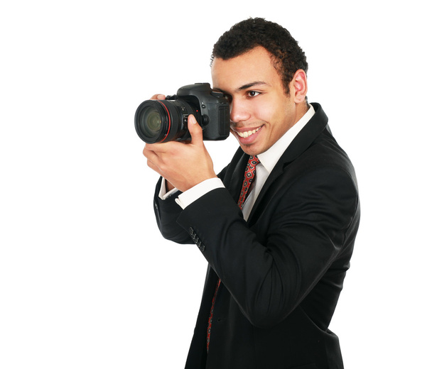 A smiling professional photographer - Foto, imagen