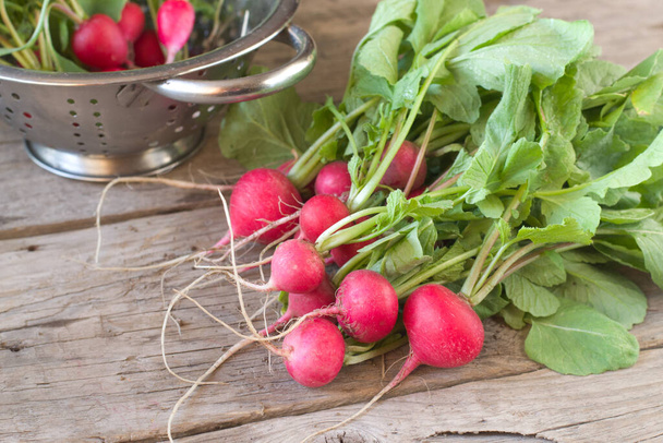 Bunch of radish on wooden table - Photo, Image
