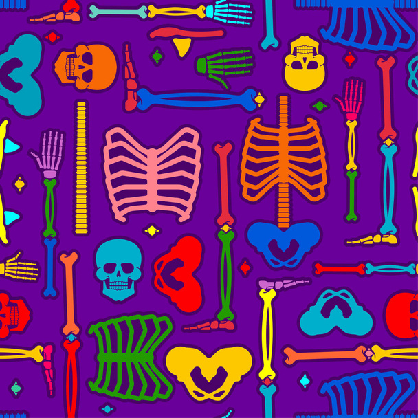 Day of the Dead pattern seamless. Multicolored Skull and skeleton ornament. Dia de Muertos background.  - Vector, Imagen