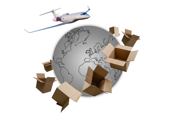 pudełka wysyłkowe na całym świecie, e-commerce zakupy online i logistyka wysyłki eksportu importu - Zdjęcie, obraz