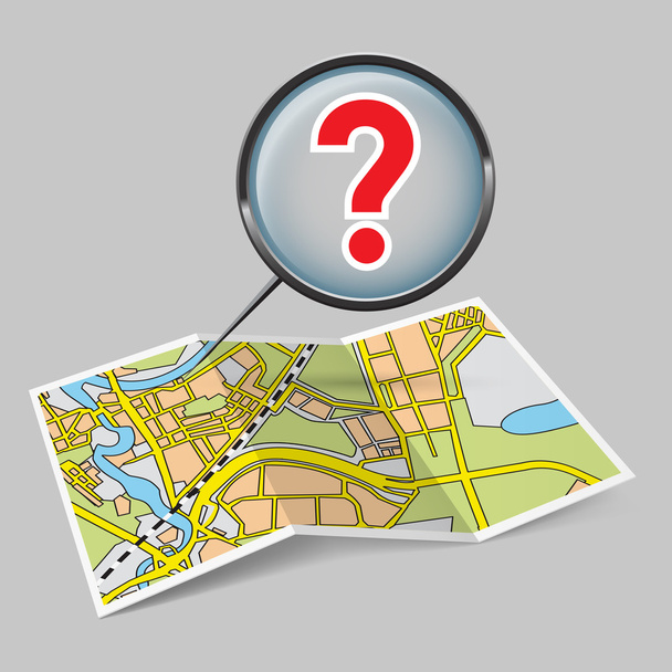  Folheto de mapas com ponto de interrogação
 - Vetor, Imagem