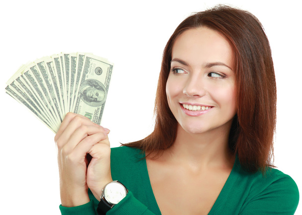 Woman with dollars in her hands - Foto, imagen