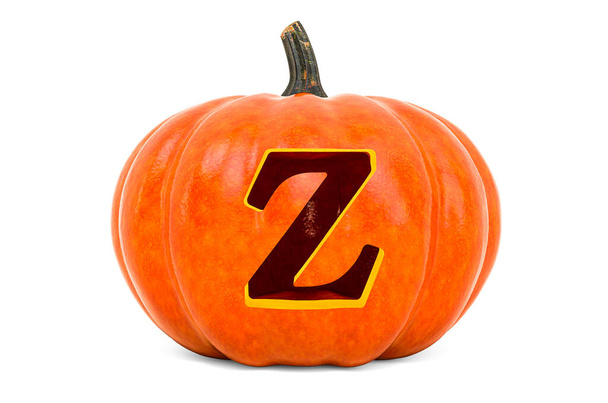 Levél Z Halloween Font. Tökfej faragott betűvel, 3D-s renderelés elszigetelt fehér alapon - Fotó, kép