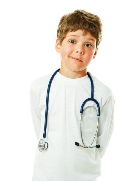 A little smiling doctor with stethoscope - Zdjęcie, obraz