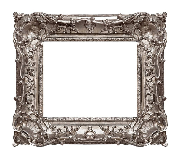 Moldura de prata para pinturas, espelhos ou fotos isoladas sobre fundo branco - Foto, Imagem
