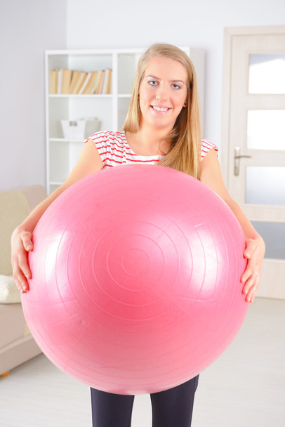 Woman with gym ball - Foto, imagen