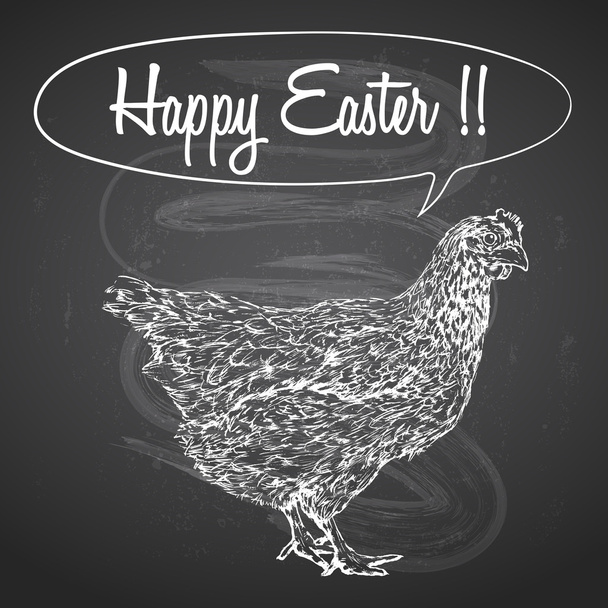 getekende kip overhandigen krijt blackboard - vectorillustratie voor Pasen wenskaart - Vector, afbeelding