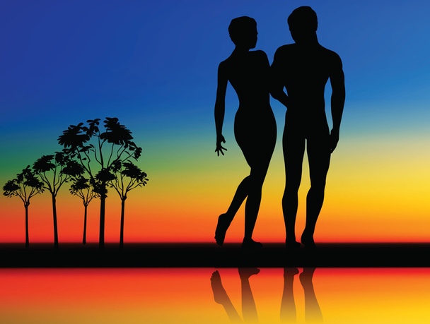 couple silhouettes on walking position - Vector, Image