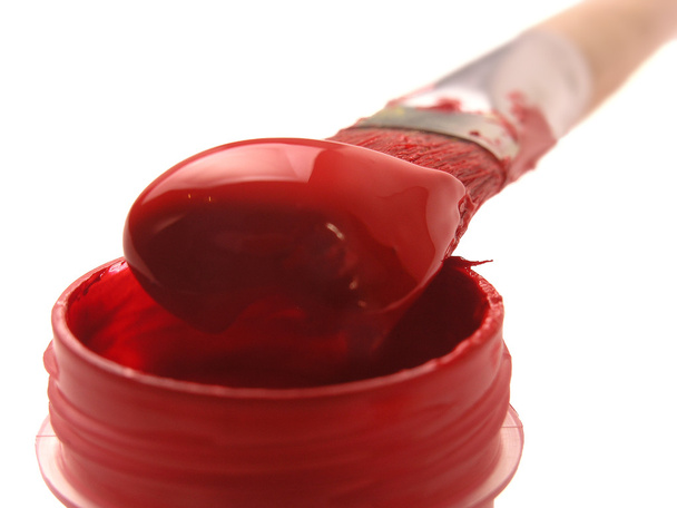 Brush with red paint - Photo, image